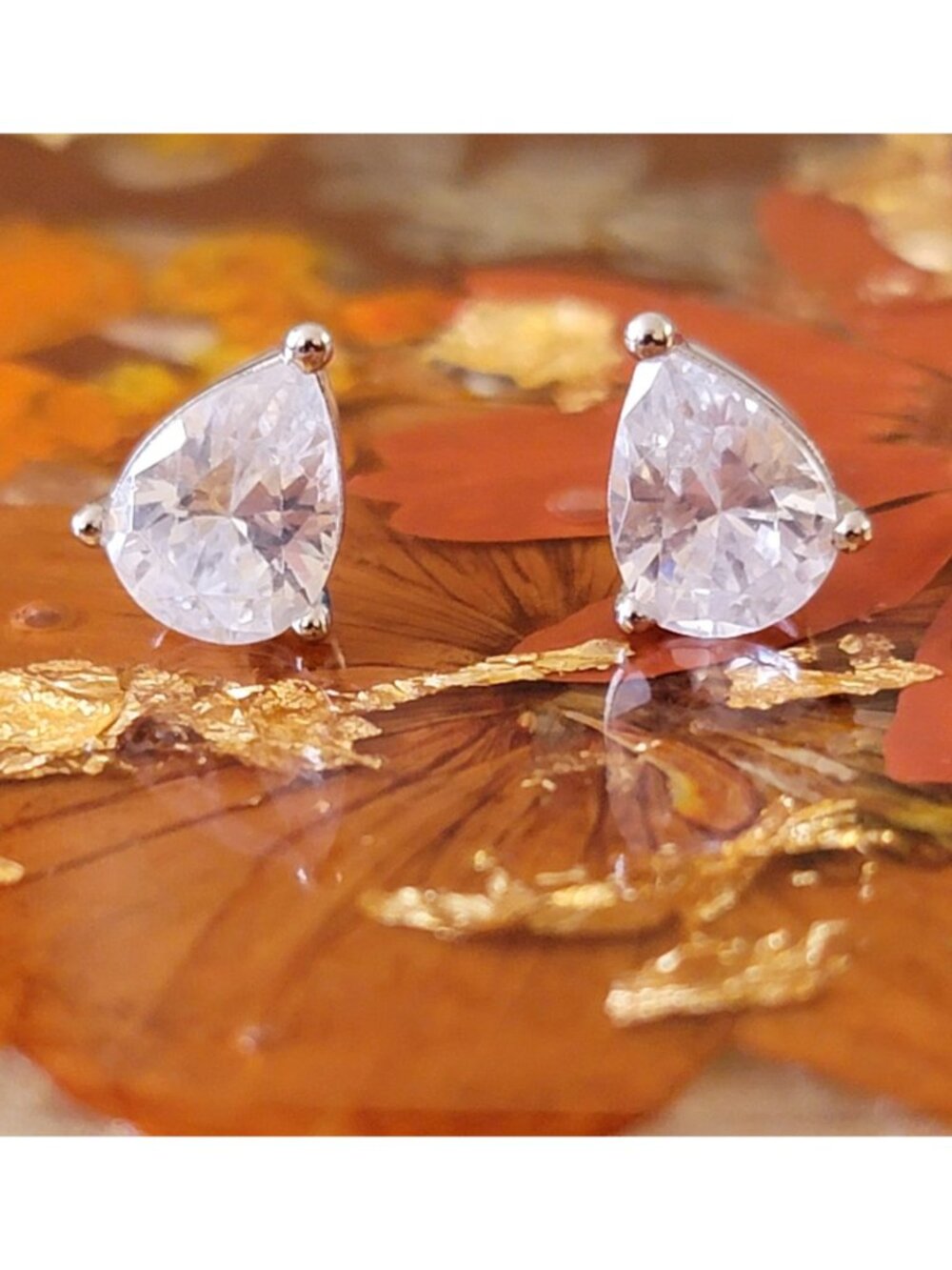 925 Sterling Silver Pear CZ Stud Earrings 5A Cubic Zirconia 2cttw NWT